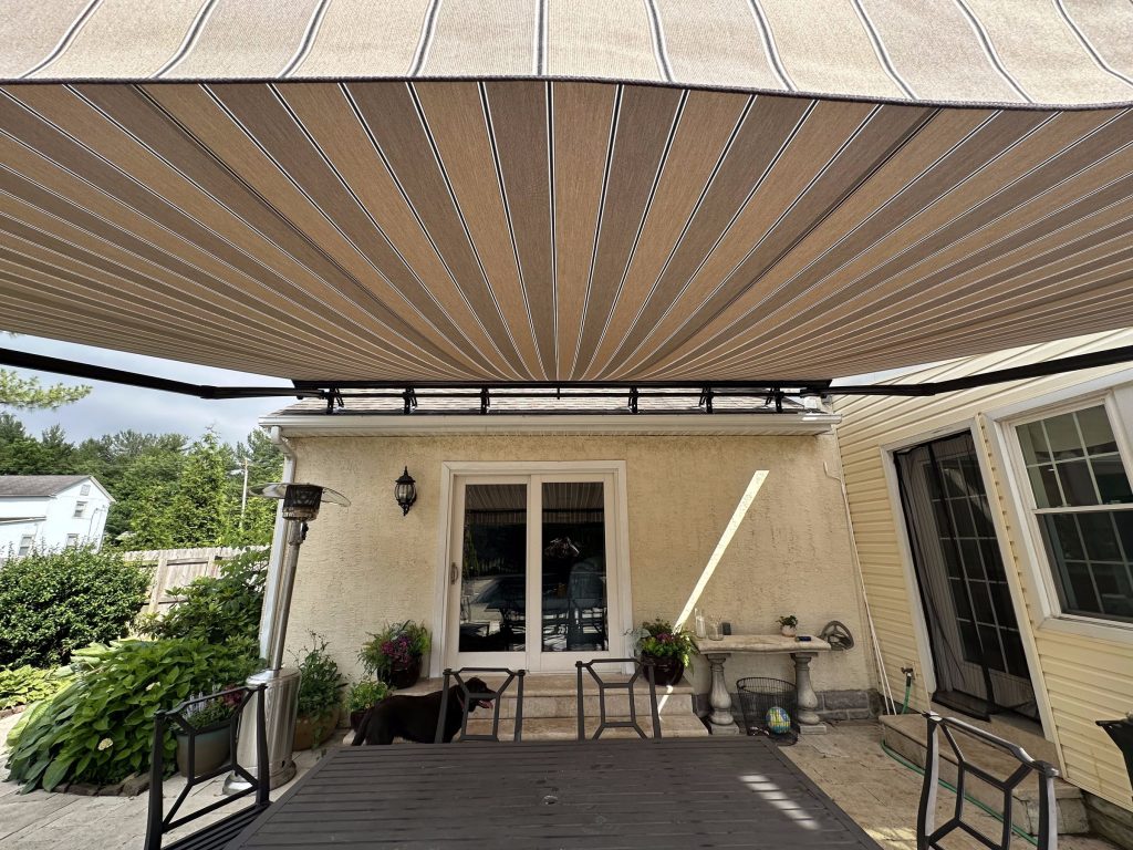 View from beneath an extended retractable awning