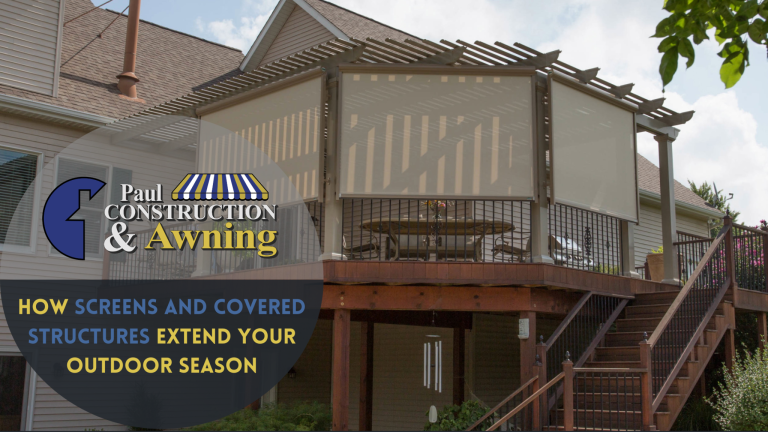 Retractable screen lowered on a covered porch
